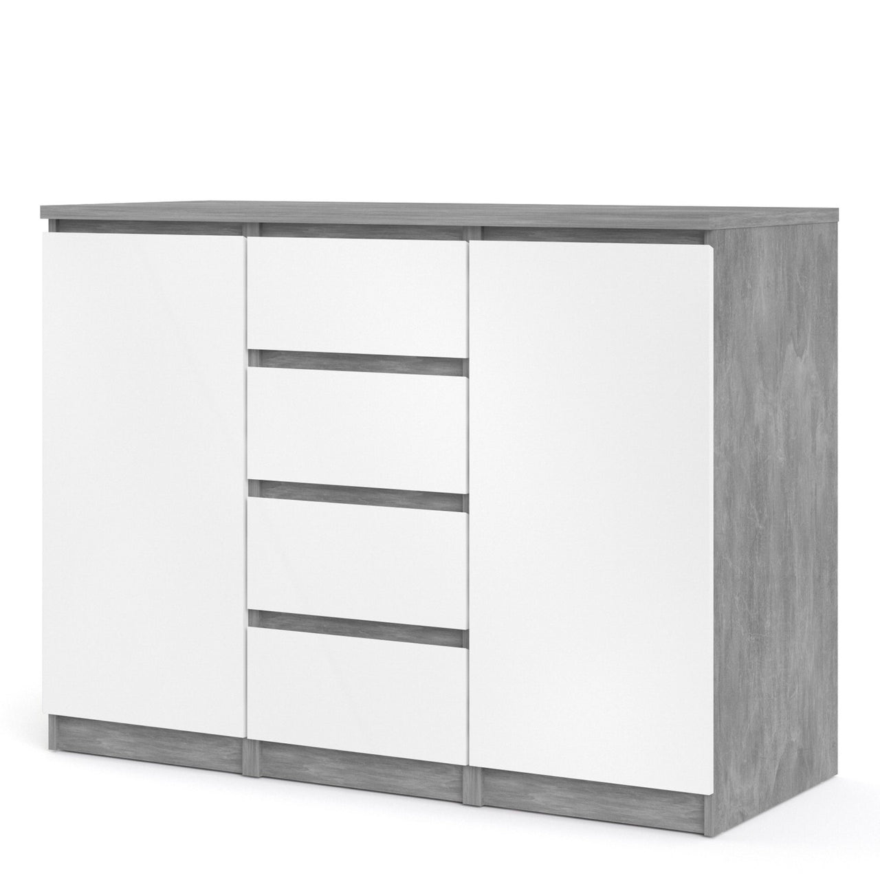 Sideboard 4 Drawers 2 Doors in Concrete and White High Gloss