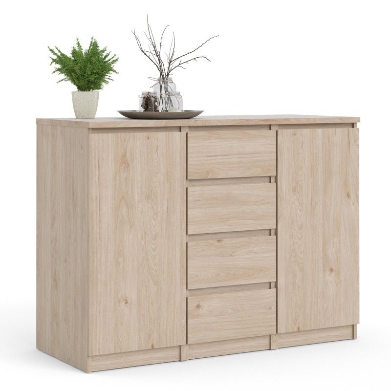 Large Sideboard 4 Drawers 2 Doors in Jackson Hickory Oak Effect Finish