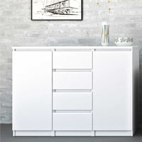 Thumbnail for White High Gloss Sideboard 4 Centre Drawers 2 Doors 120cm Wide