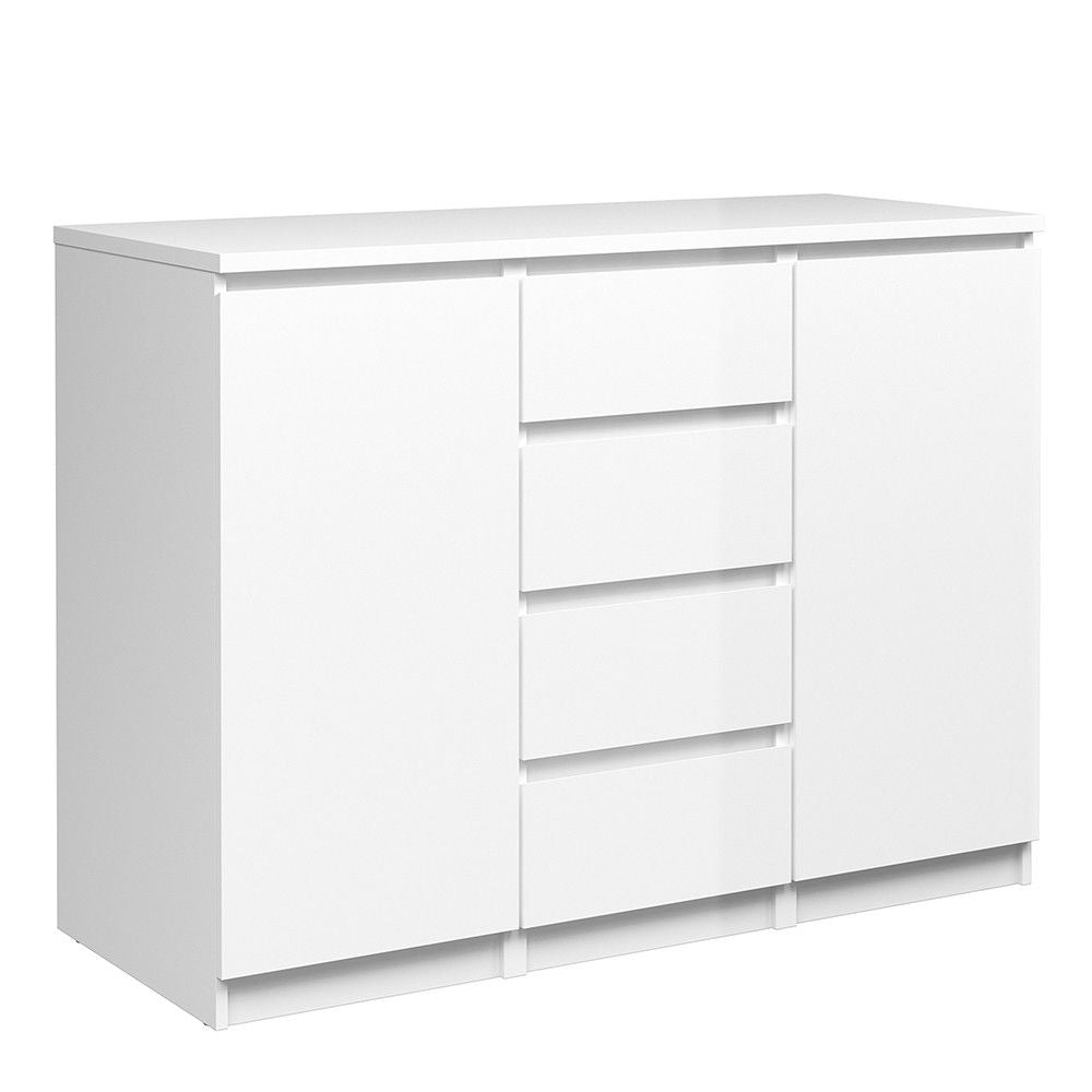 White High Gloss Sideboard 4 Centre Drawers 2 Doors 120cm Wide