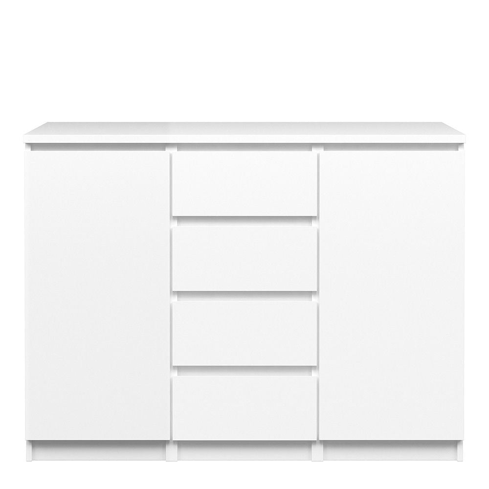 White High Gloss Sideboard 4 Centre Drawers 2 Doors 120cm Wide