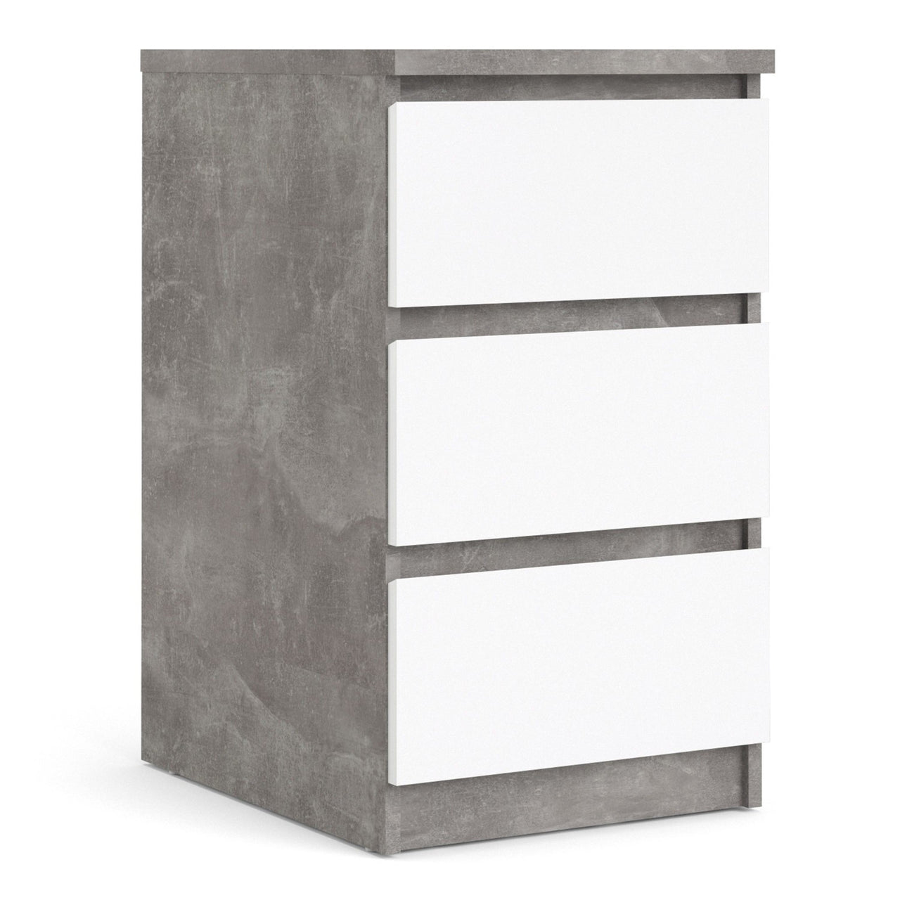 White High Gloss Concrete Bedside 3 Drawer Cabinet Chest Table