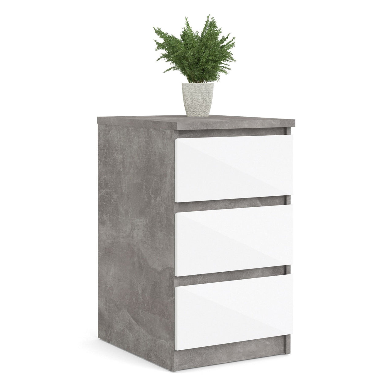 White High Gloss Concrete Bedside 3 Drawer Cabinet Chest Table