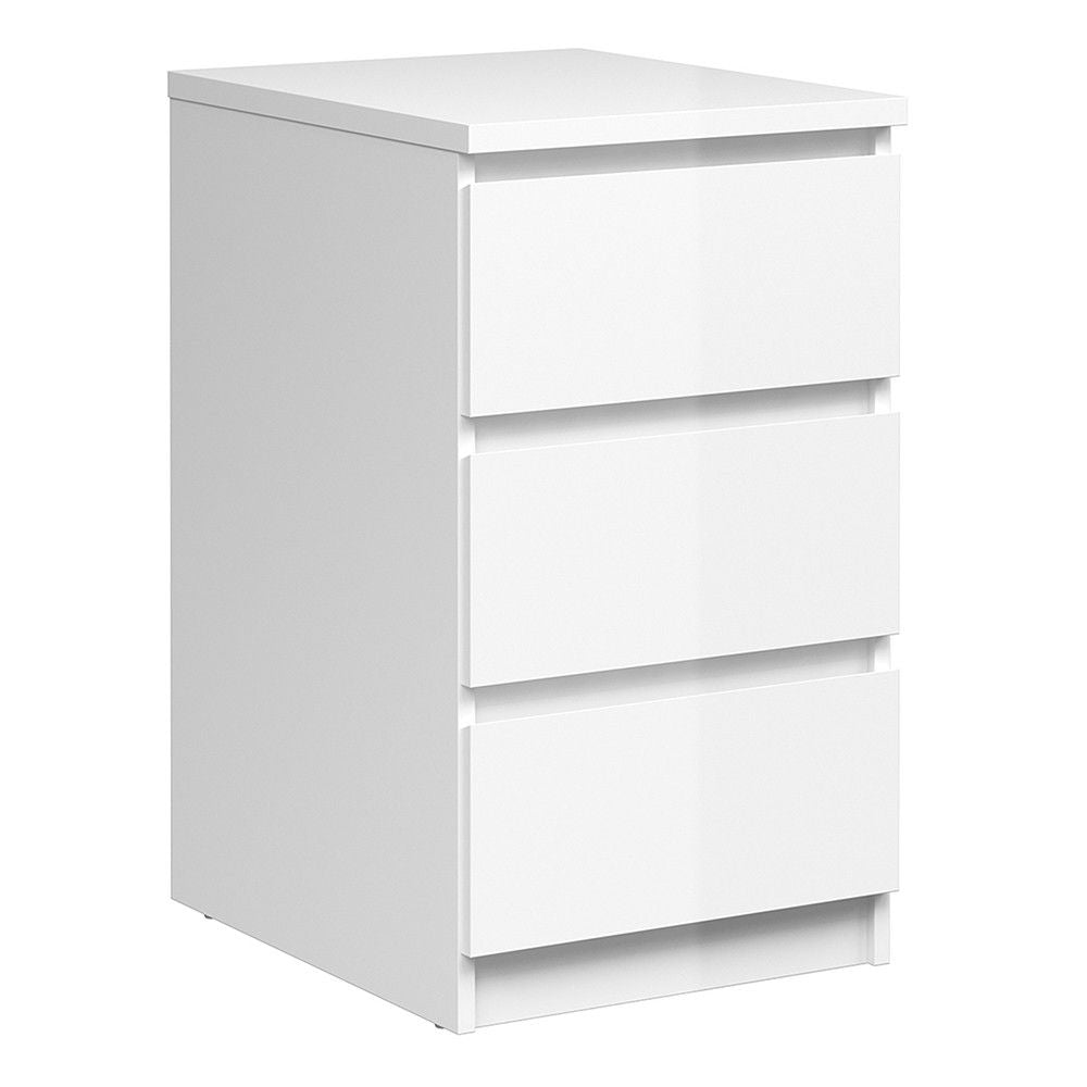 Pair of Simple Modern White High Gloss 3 Drawer Bedside