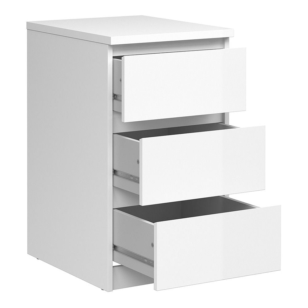 Pair of Simple Modern White High Gloss 3 Drawer Bedside