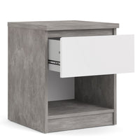 Thumbnail for Naia Bedside 1 Drawer 1 Shelf in Concrete and White High Gloss