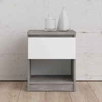 Thumbnail for Naia Bedside 1 Drawer 1 Shelf in Concrete and White High Gloss