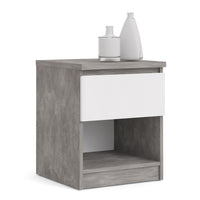 Thumbnail for Naia Bedside 1 Drawer 1 Shelf in Concrete and White High Gloss