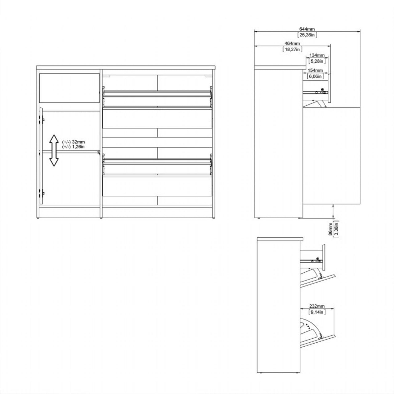 Matt Black Shoe Storage Cabinet