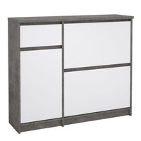 Thumbnail for Shoe Cabinet with 2 Shoe Compartments, 1 Door and 1 Drawer in Concrete and White High Gloss