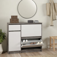 Thumbnail for Shoe Cabinet with 2 Shoe Compartments, 1 Door and 1 Drawer in Concrete and White High Gloss