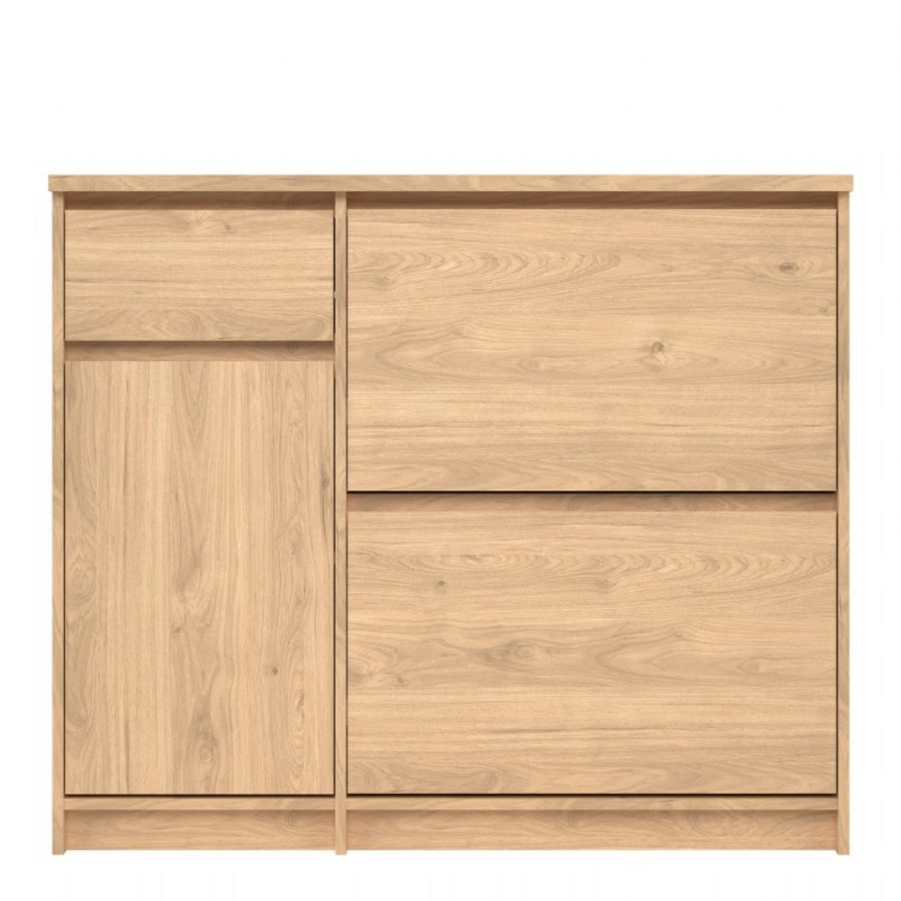 Shoe Cabinet with 2 Shoe Compartments, 1 Door and 1 Drawer in Jackson Hickory Oak