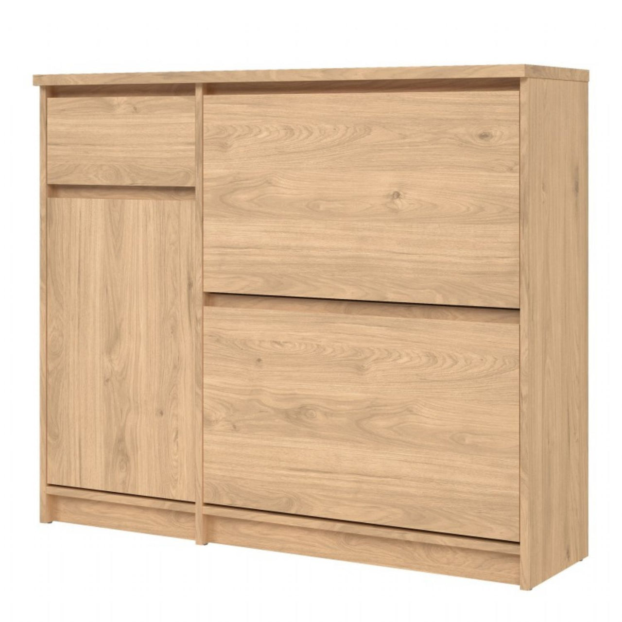 Shoe Cabinet with 2 Shoe Compartments, 1 Door and 1 Drawer in Jackson Hickory Oak