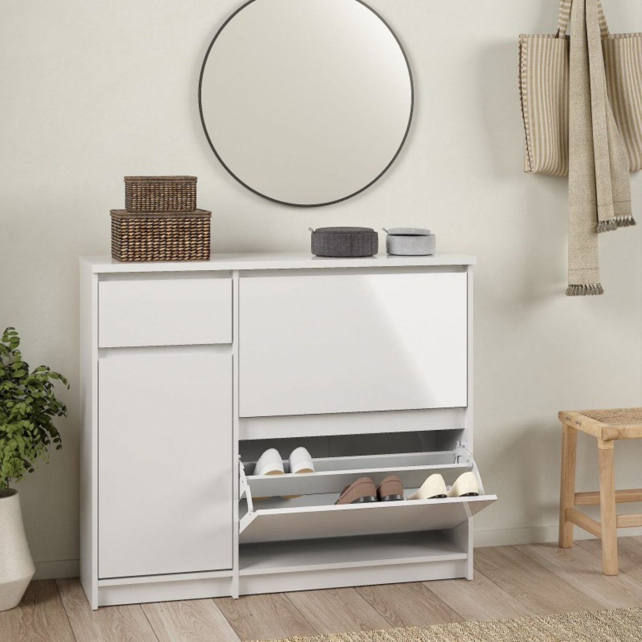 White High Gloss Shoe Cabinet