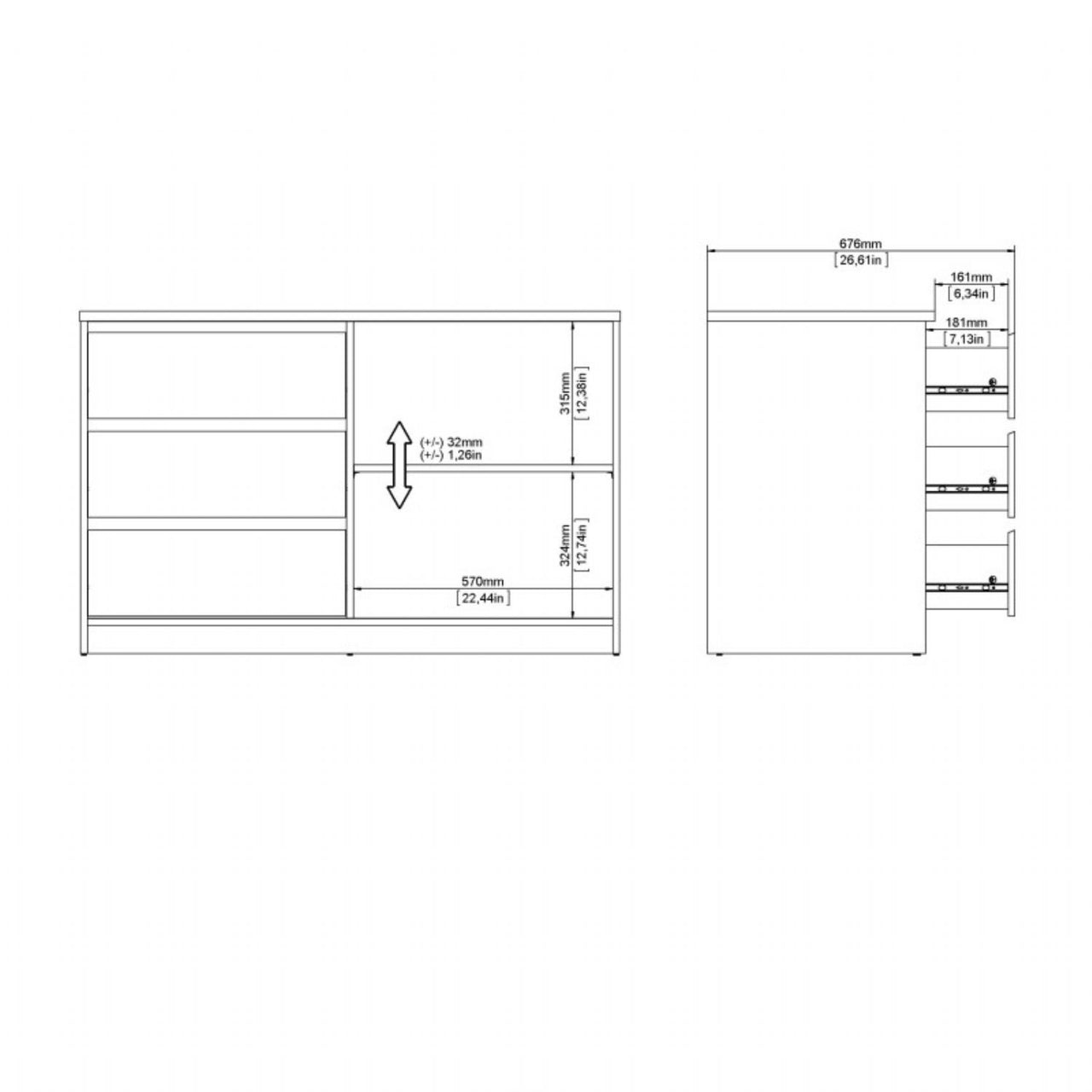 Storage Unit with 1 Sliding Door and 3 Drawers in Jackson Hickory Oak