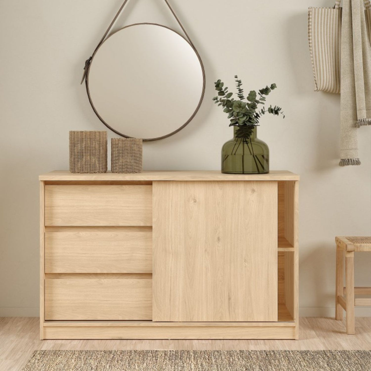 Storage Unit with 1 Sliding Door and 3 Drawers in Jackson Hickory Oak