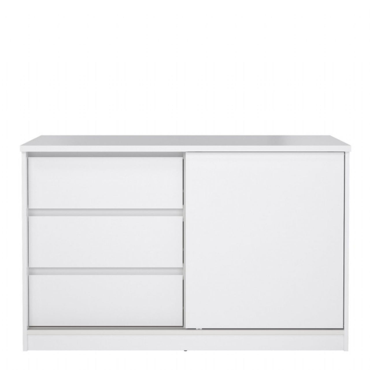 Storage Unit with 1 Sliding Door and 3 Drawers in White High Gloss