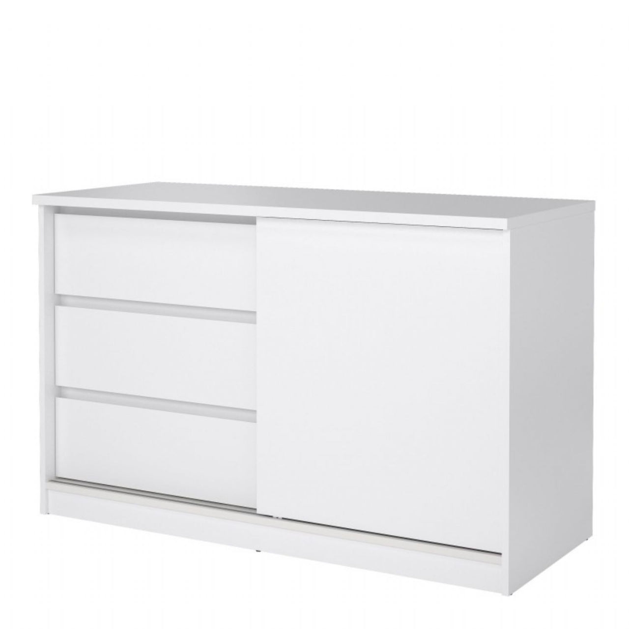 Storage Unit with 1 Sliding Door and 3 Drawers in White High Gloss