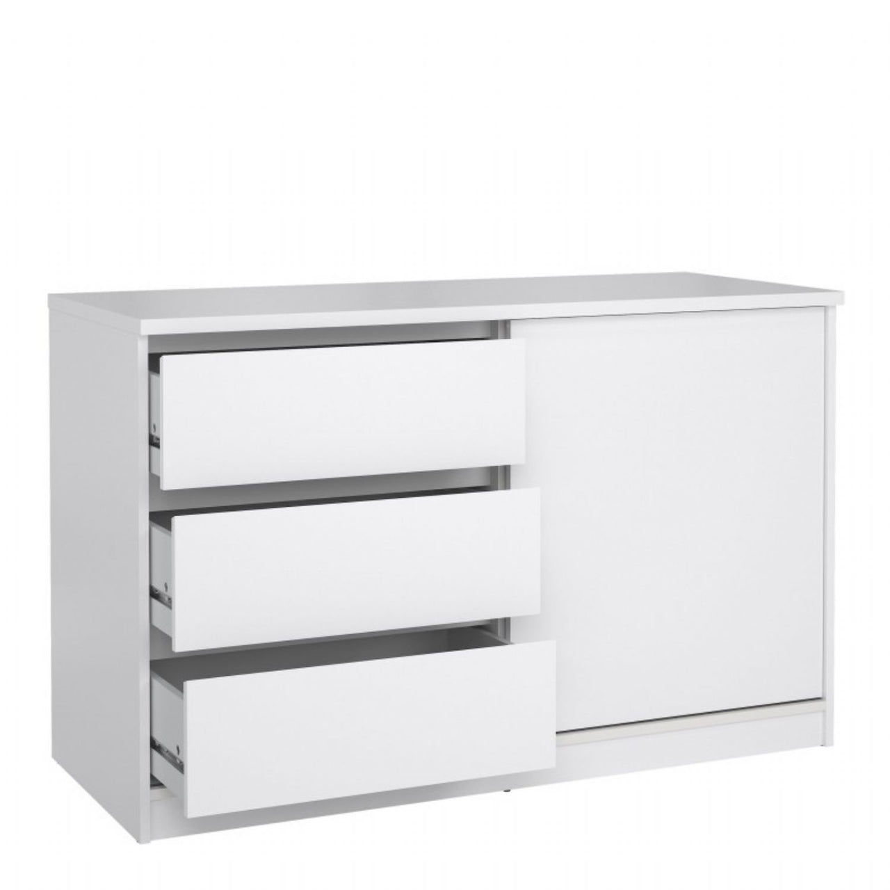 Storage Unit with 1 Sliding Door and 3 Drawers in White High Gloss