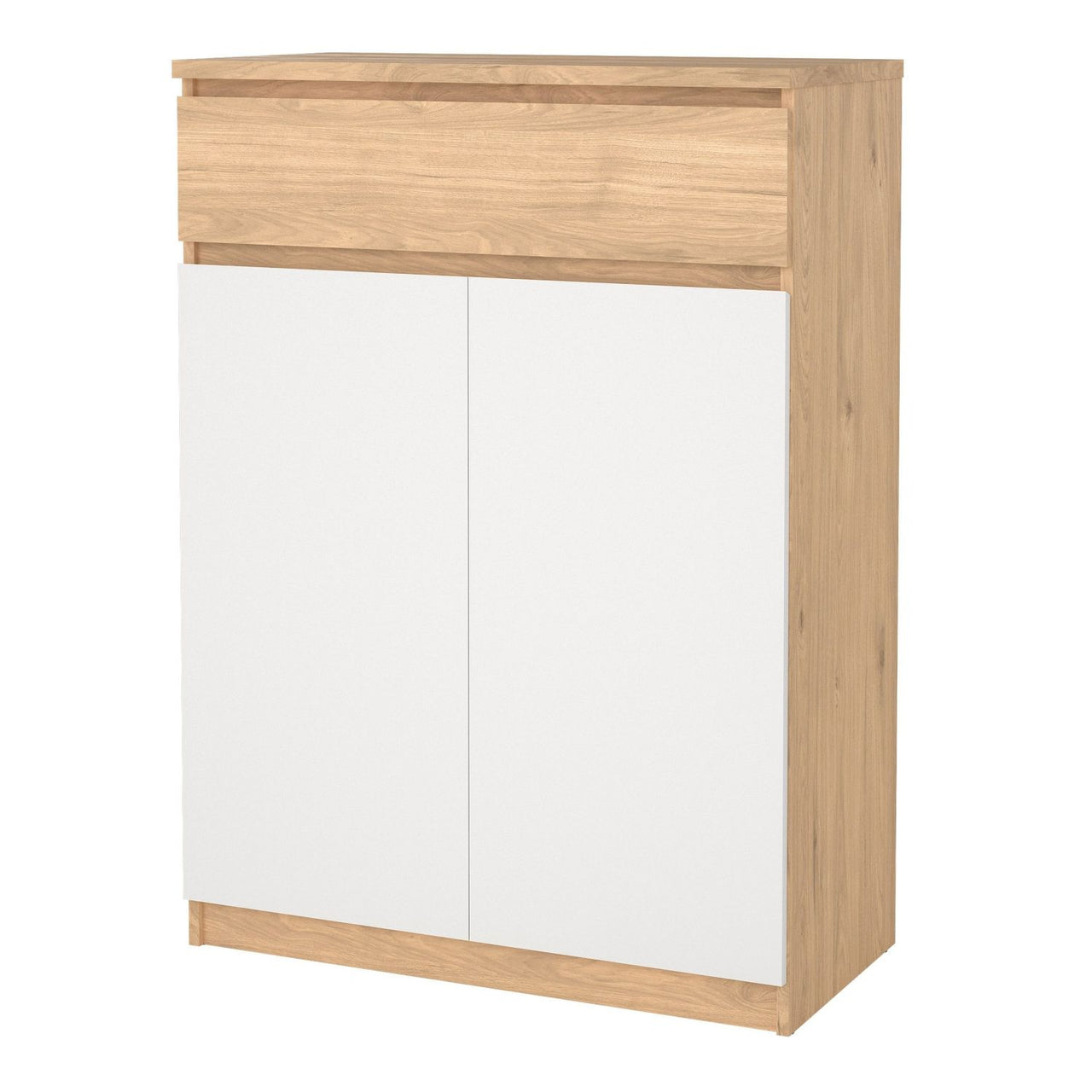 Naia Shoe Cabinet with 2 Doors +1 Drawer in Jackson Hickory Oak and white