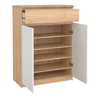 Thumbnail for Naia Shoe Cabinet with 2 Doors +1 Drawer in Jackson Hickory Oak and white