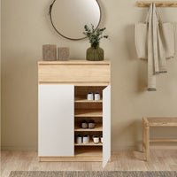 Thumbnail for Naia Shoe Cabinet with 2 Doors +1 Drawer in Jackson Hickory Oak and white