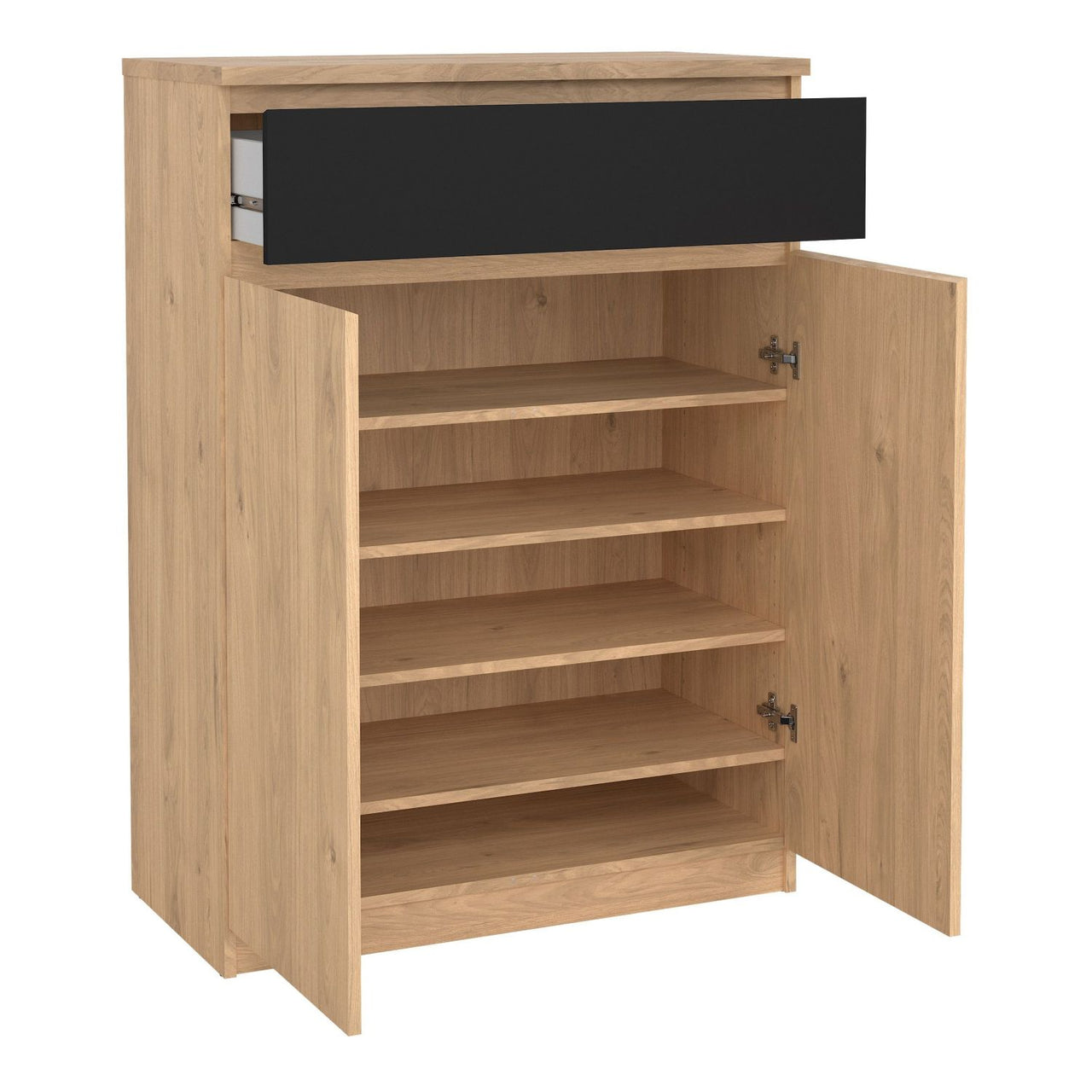 Naia Shoe Cabinet with 2 Doors +1 Drawer in Jackson Hickory Oak and Black