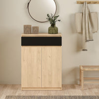 Thumbnail for Naia Shoe Cabinet with 2 Doors +1 Drawer in Jackson Hickory Oak and Black