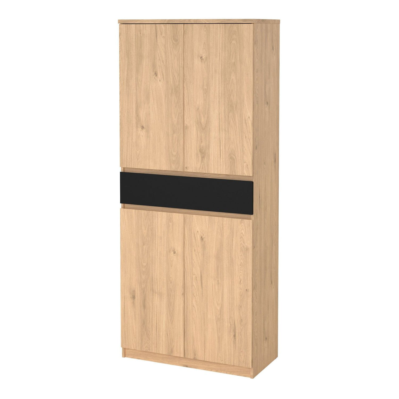 Shoe Cabinet with 4 Doors 1 Drawer in Jackson Hickory Oak and Black