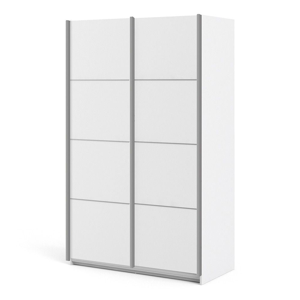 Traditional Tall White Finish 2 Sliding Double Door Wardrobe