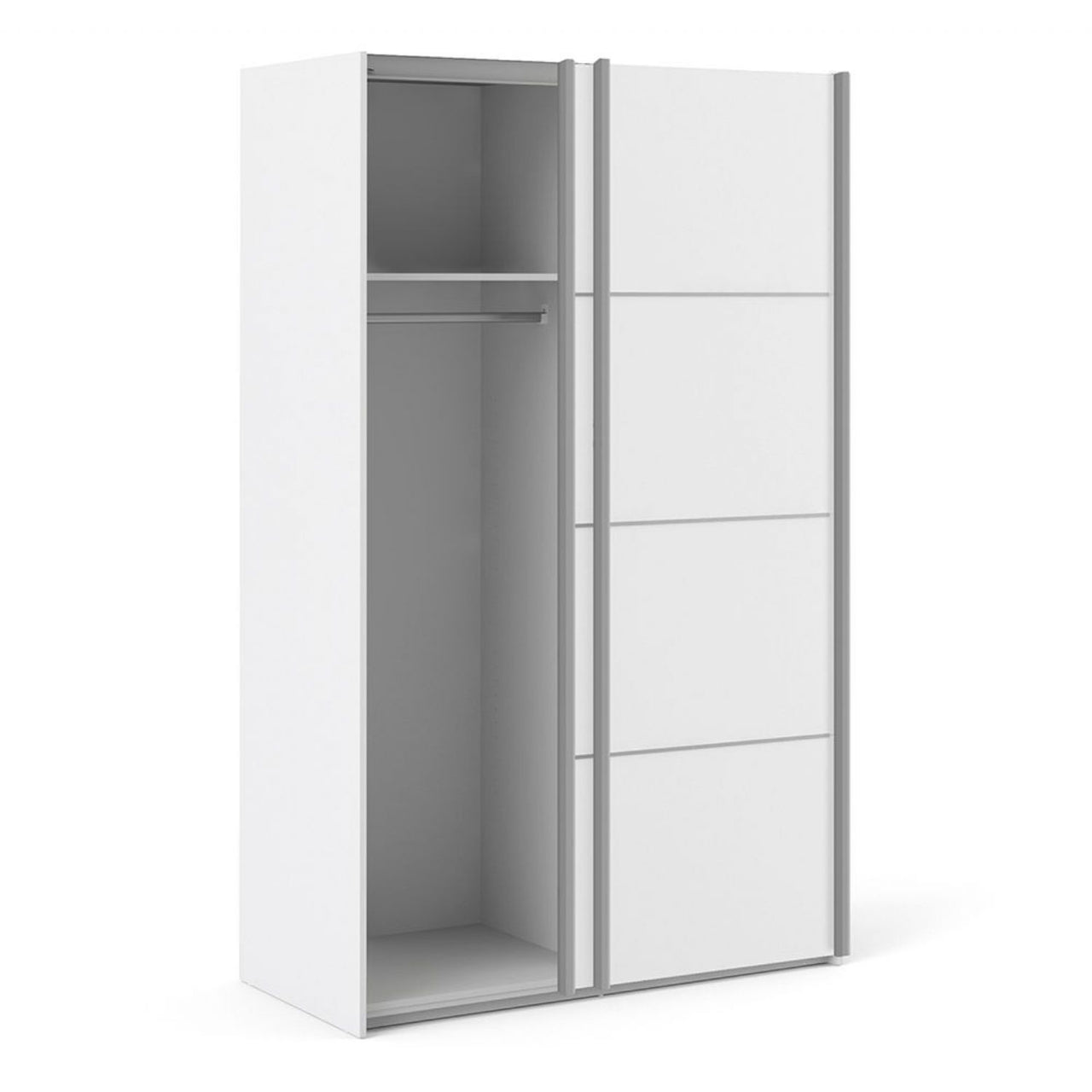 Traditional Tall White Finish 2 Sliding Double Door Wardrobe