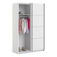 Thumbnail for Traditional Tall White Finish 2 Sliding Double Door Wardrobe