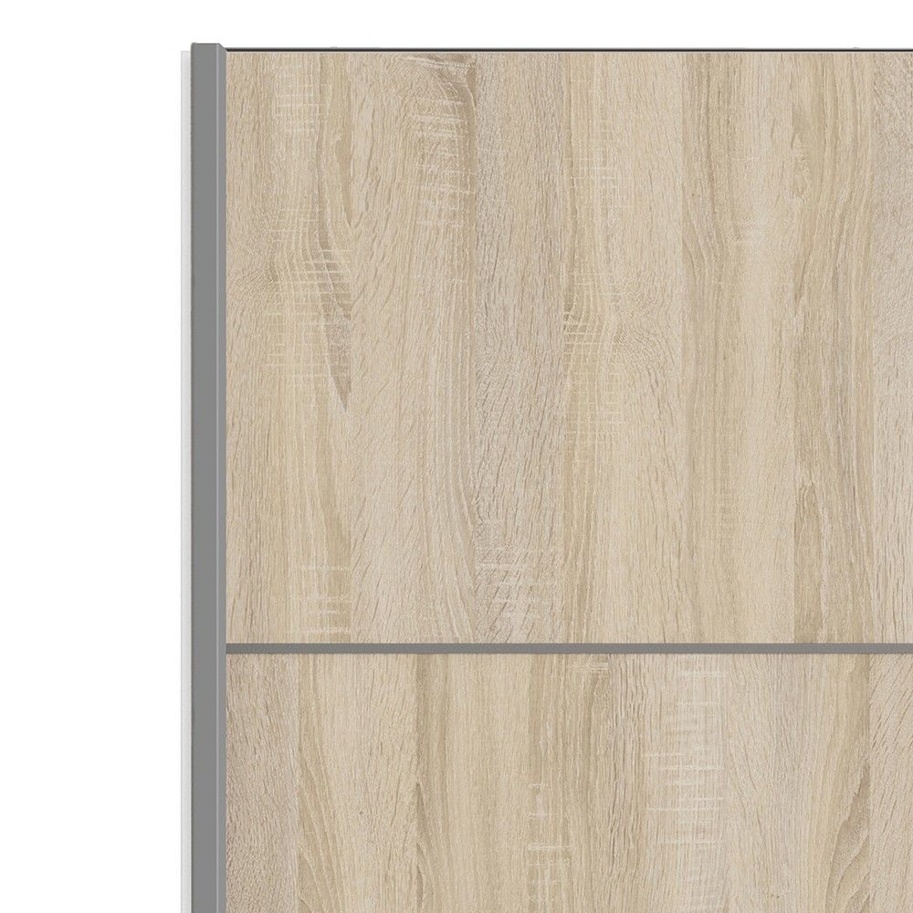 White Tall Sliding Wardrobe 120cm Light Oak 2 Doors 2 Shelves