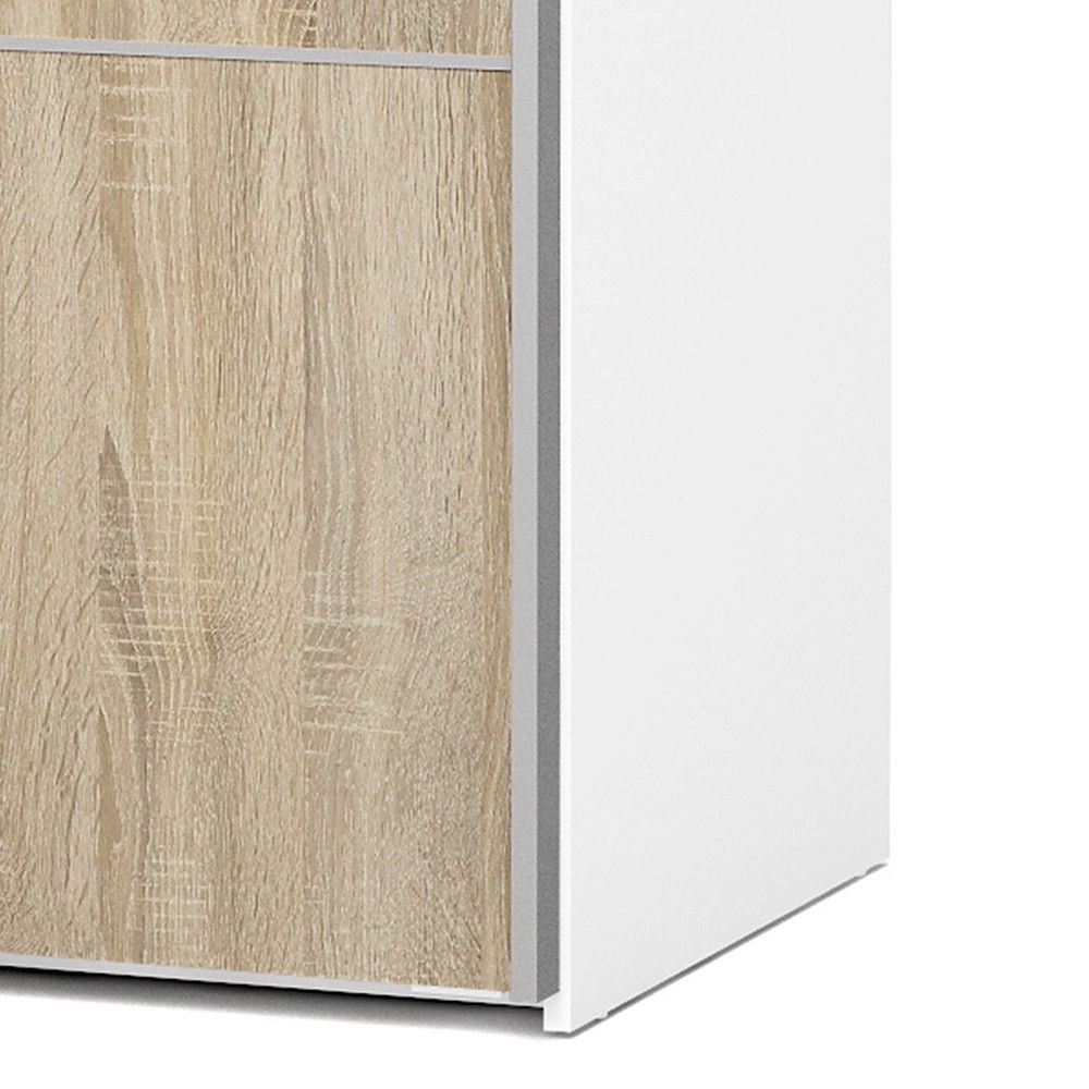 White Tall Sliding Wardrobe 120cm Light Oak 2 Doors 2 Shelves