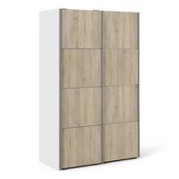 Thumbnail for White Tall Sliding Wardrobe 120cm Light Oak 2 Doors 2 Shelves