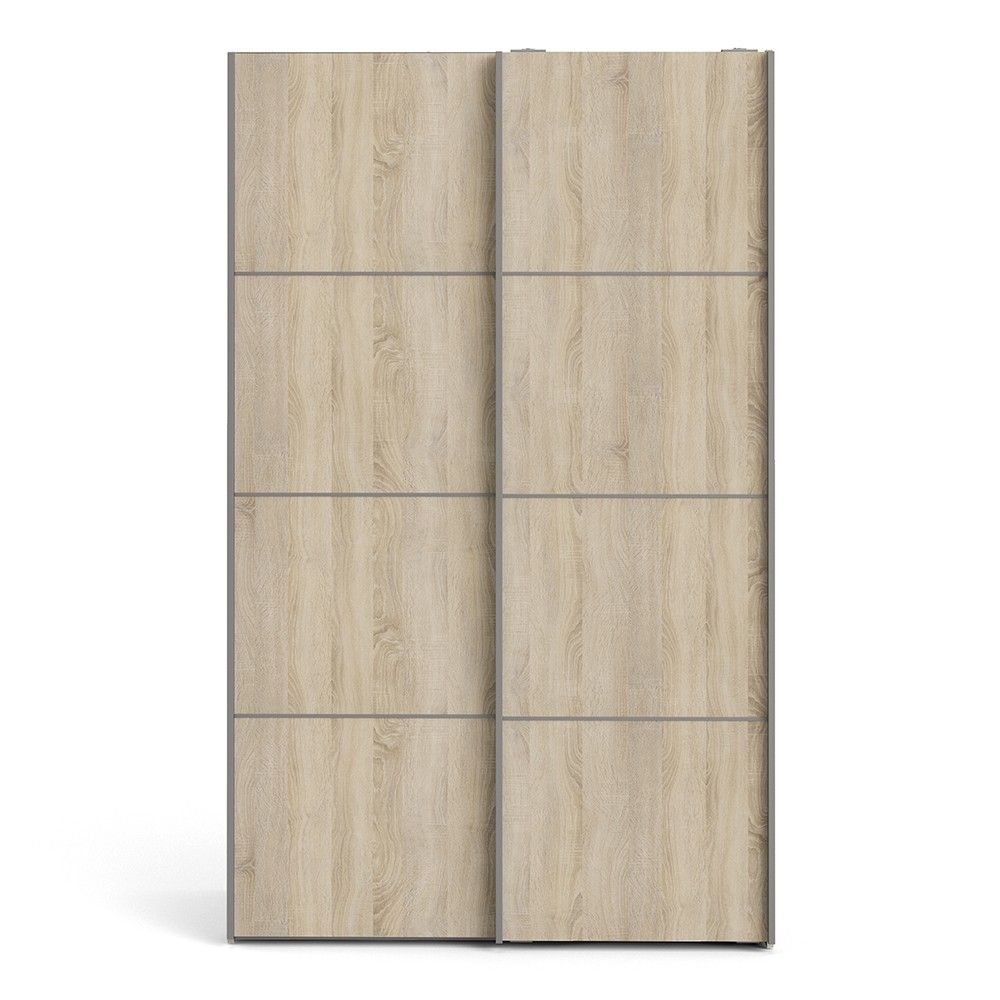 White Tall Sliding Wardrobe 120cm Light Oak 2 Doors 2 Shelves