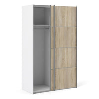 Thumbnail for White Tall Sliding Wardrobe 120cm Light Oak 2 Doors 2 Shelves