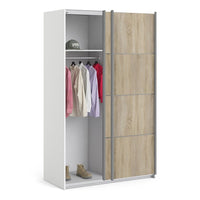 Thumbnail for White Tall Sliding Wardrobe 120cm Light Oak 2 Doors 2 Shelves