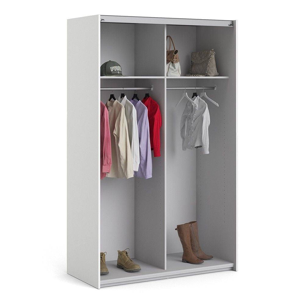 White Tall Sliding Wardrobe 120cm Light Oak 2 Doors 2 Shelves