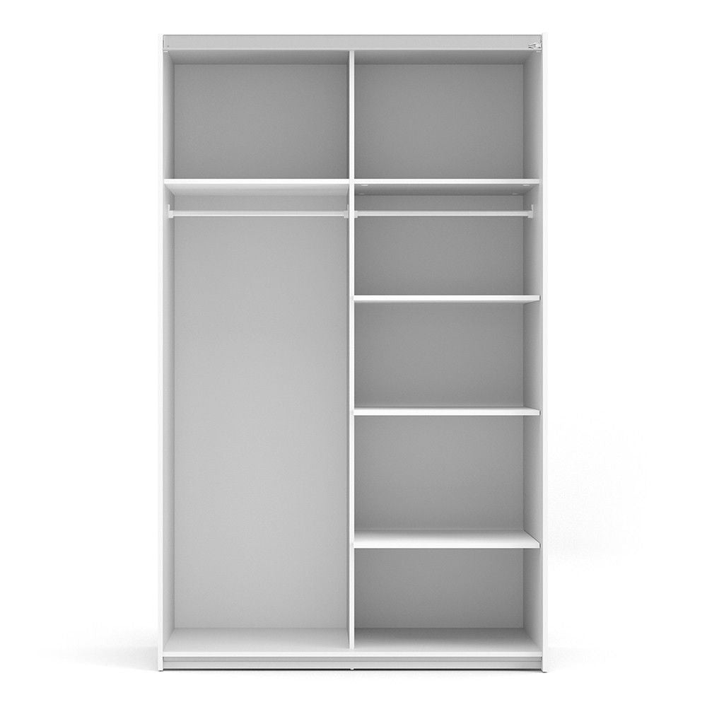 Large White Oak Doors Sliding Wardrobe 120cm With 5 Shelves