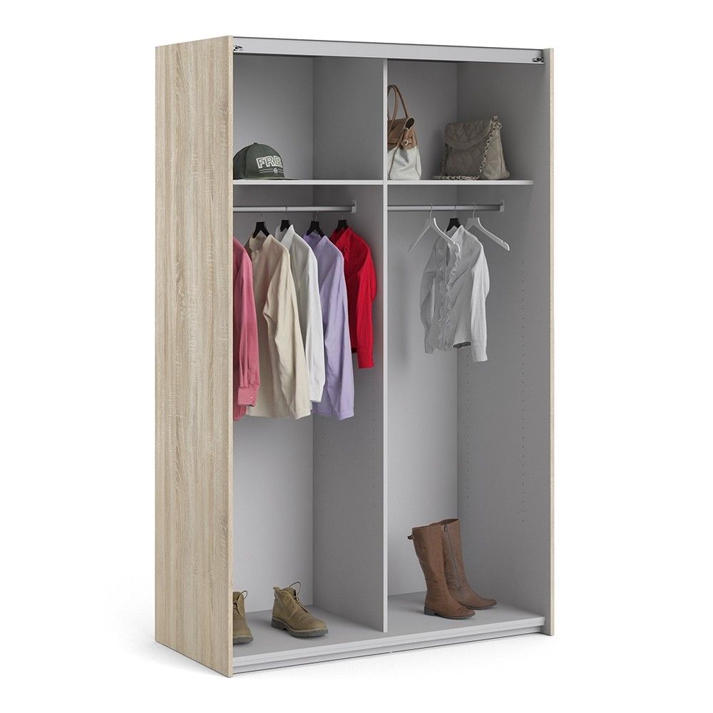 Tall Sliding Oak Wardrobe 120cm With 2 Shelves and Rail