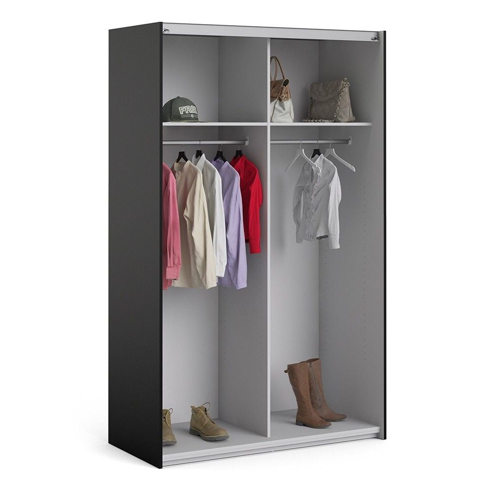 Verona Sliding Wardrobe 120cm in Black Matt With Black Matt Doors With 2 Shelves