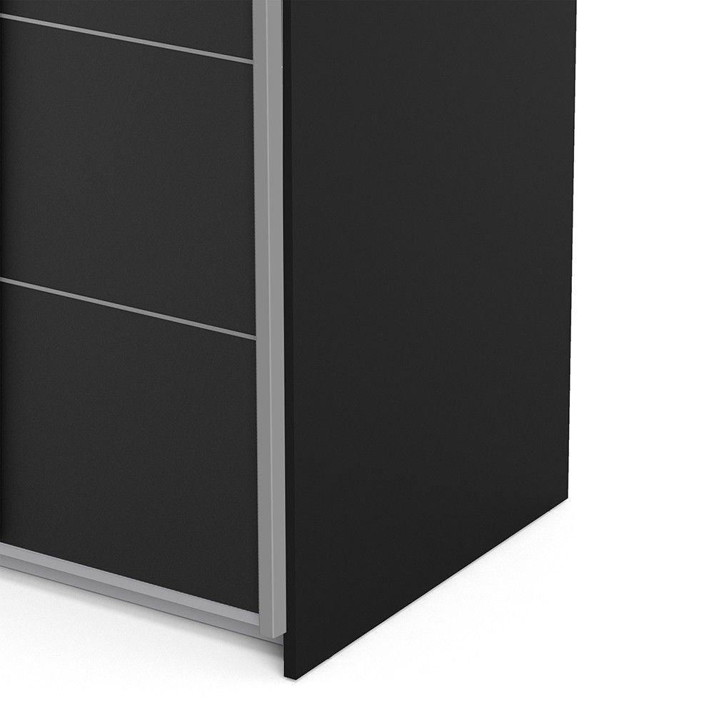 Verona Sliding Wardrobe 120cm in Black Matt With Black Matt Doors With 2 Shelves