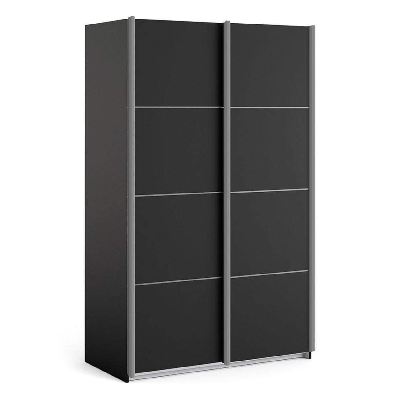 Verona Sliding Wardrobe 120cm in Black Matt With Black Matt Doors With 2 Shelves