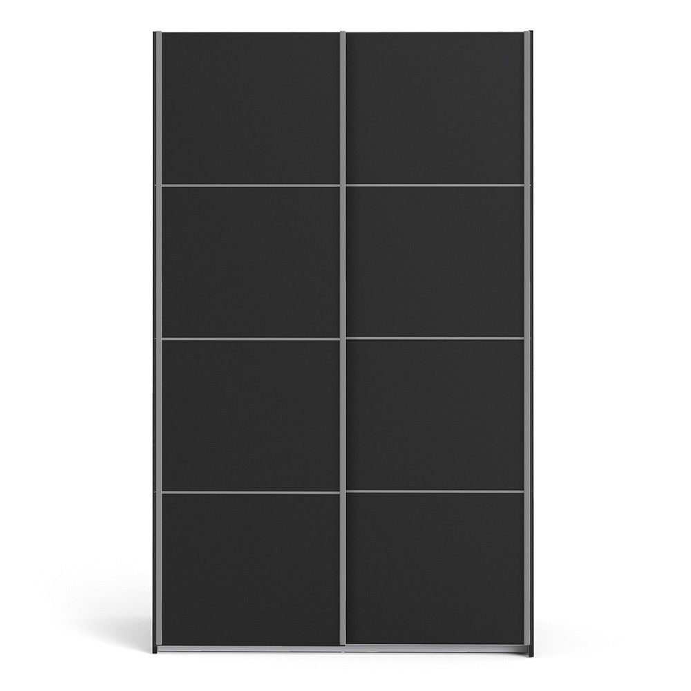 Verona Sliding Wardrobe 120cm in Black Matt With Black Matt Doors With 2 Shelves