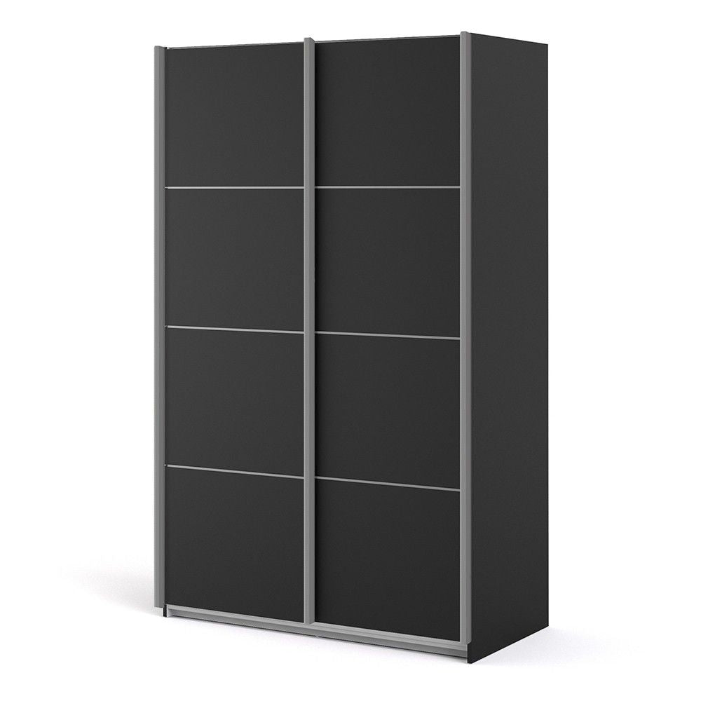 Verona Sliding Wardrobe 120cm in Black Matt With Black Matt Doors With 2 Shelves