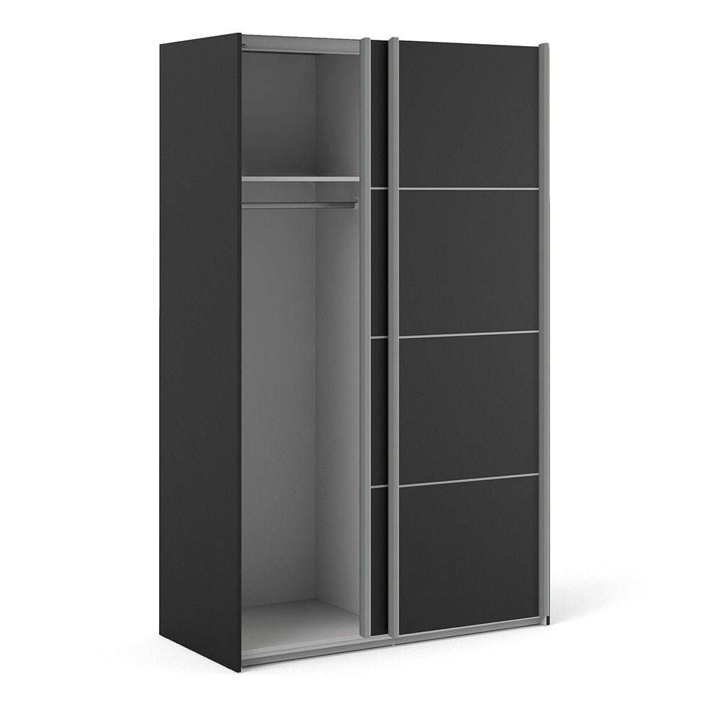 Verona Sliding Wardrobe 120cm in Black Matt With Black Matt Doors With 2 Shelves