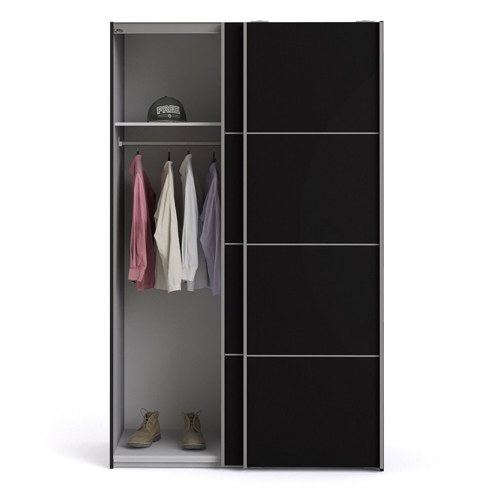 Verona Sliding Wardrobe 120cm in Black Matt With Black Matt Doors With 2 Shelves