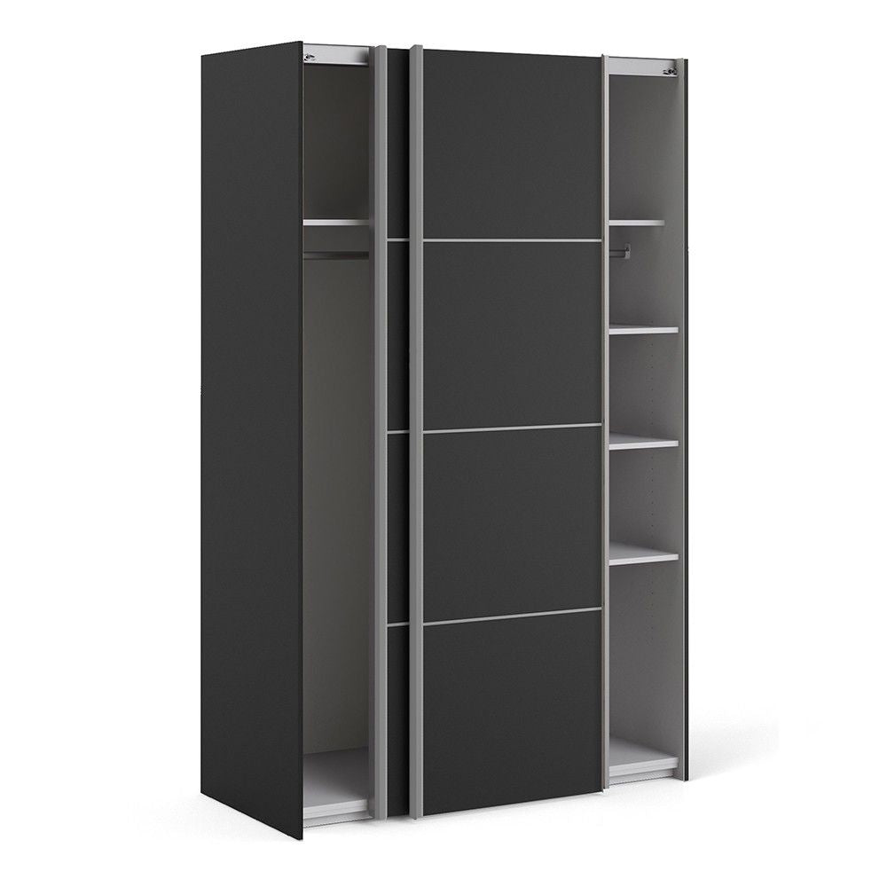 Black Matt Sliding Wardrobe with Matching Doors and 5 Shelves