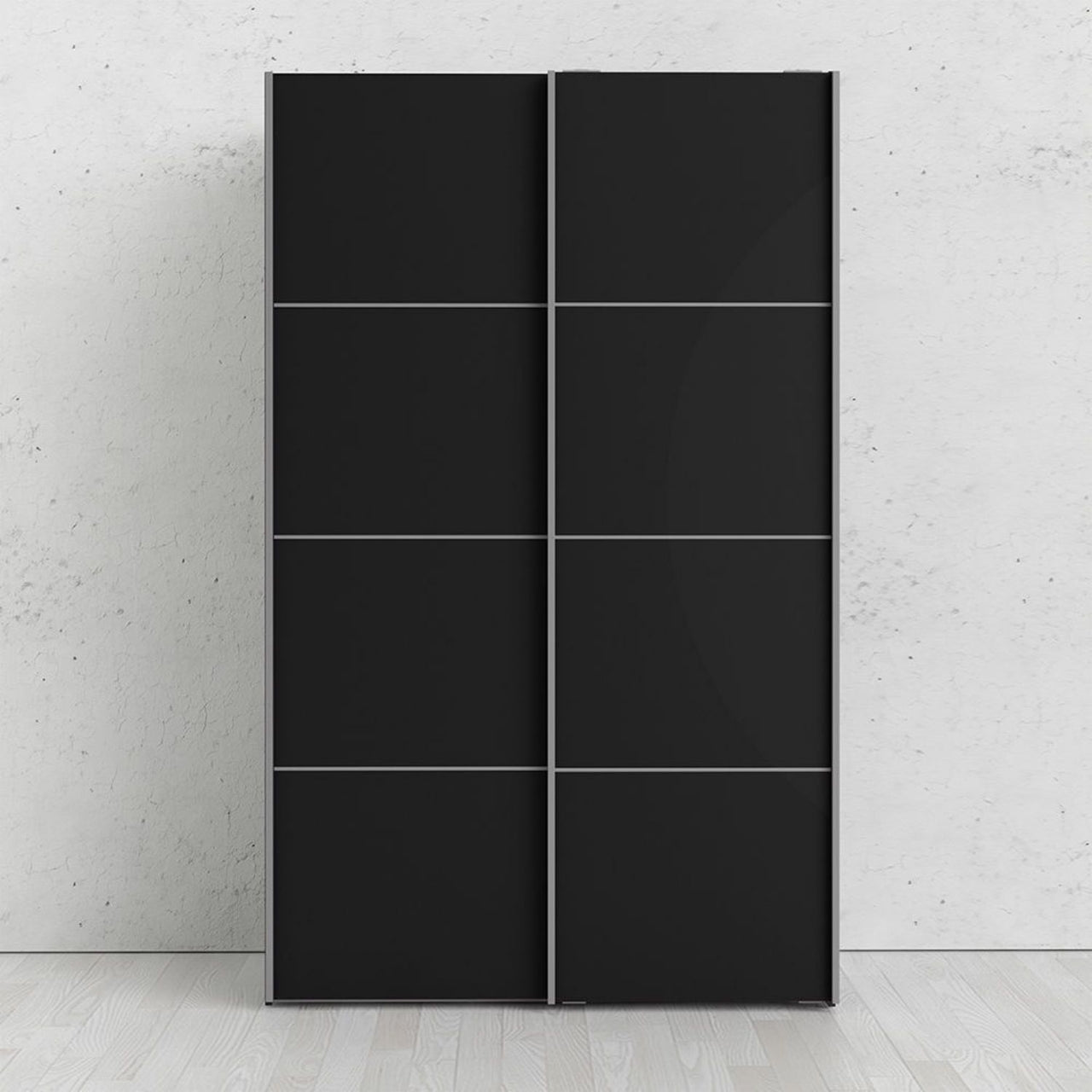 Black Matt Sliding Wardrobe with Matching Doors and 5 Shelves